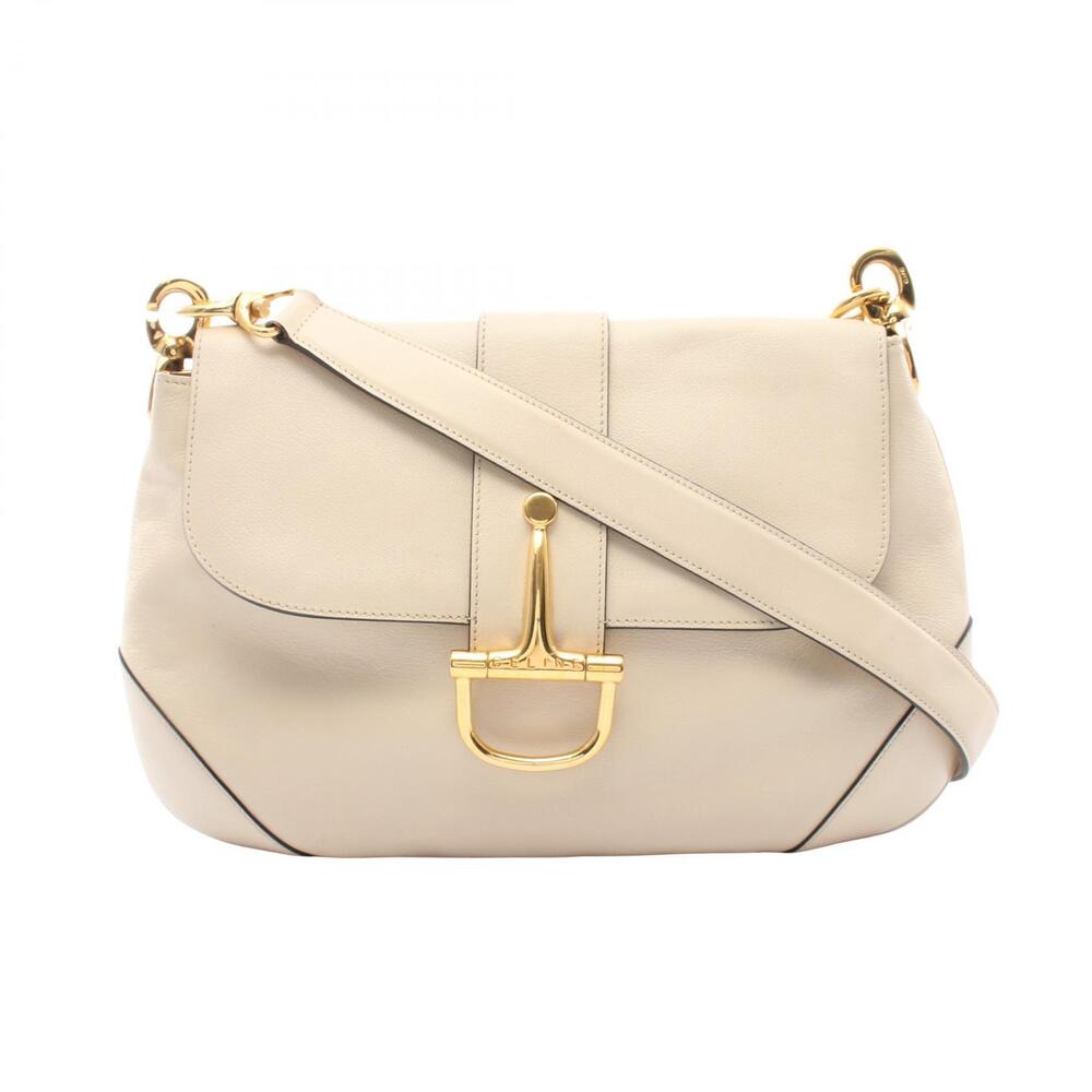 Celine ivory calf leather shoulder bag logo engraved front horsebit White